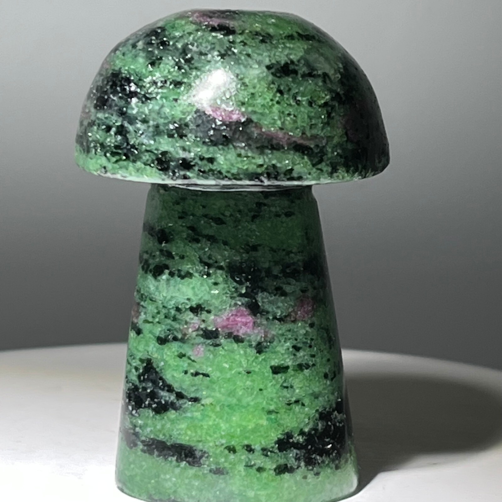 Natural quartz red green treasure, carved and polished, mushroom, reiki ener