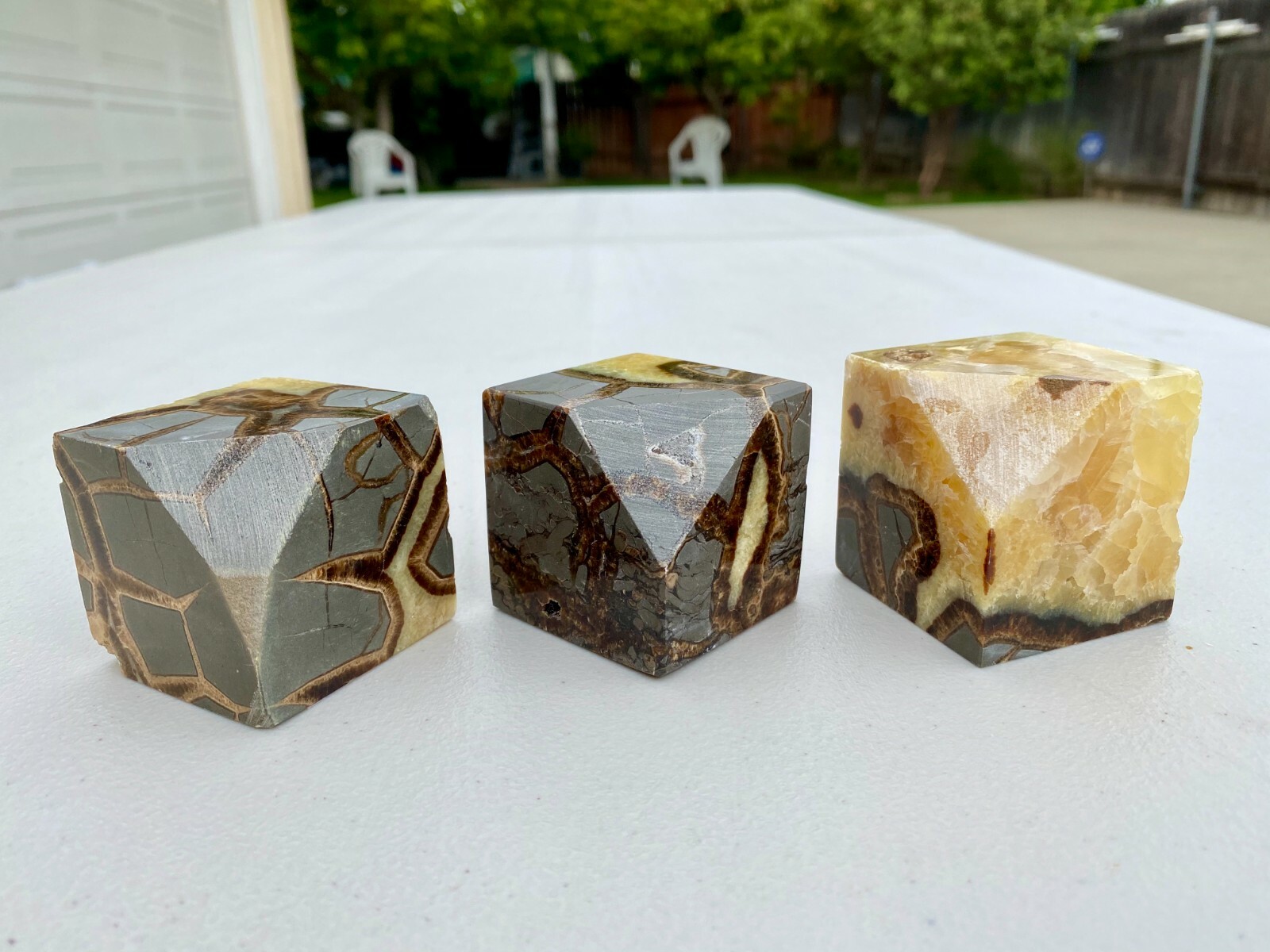 Polished Septarian Aragonite Calcite Limestone Crystal Cubes 2″ Self Standing