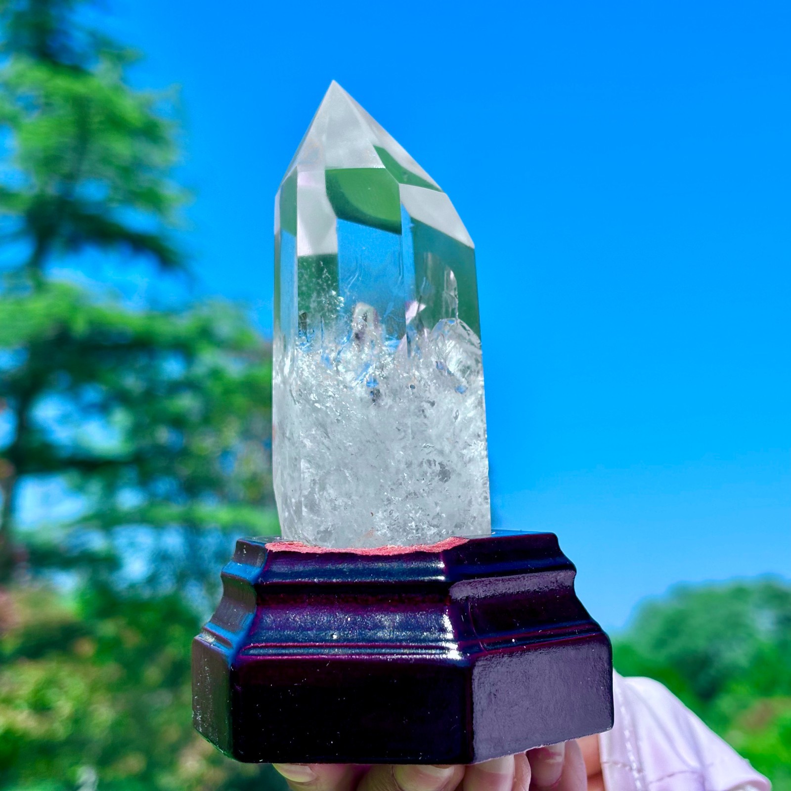 249G Natural Clear White Crystal Obelisk Transparent Quartz Energy Column Reik