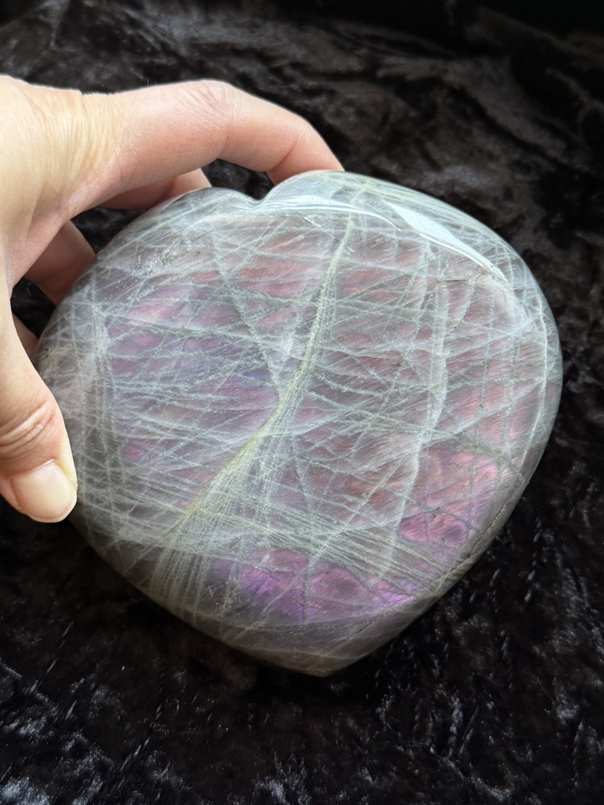 5.15” Large Purple Pink Orange Flash Labradorite Crystal Heart 1100 Grams