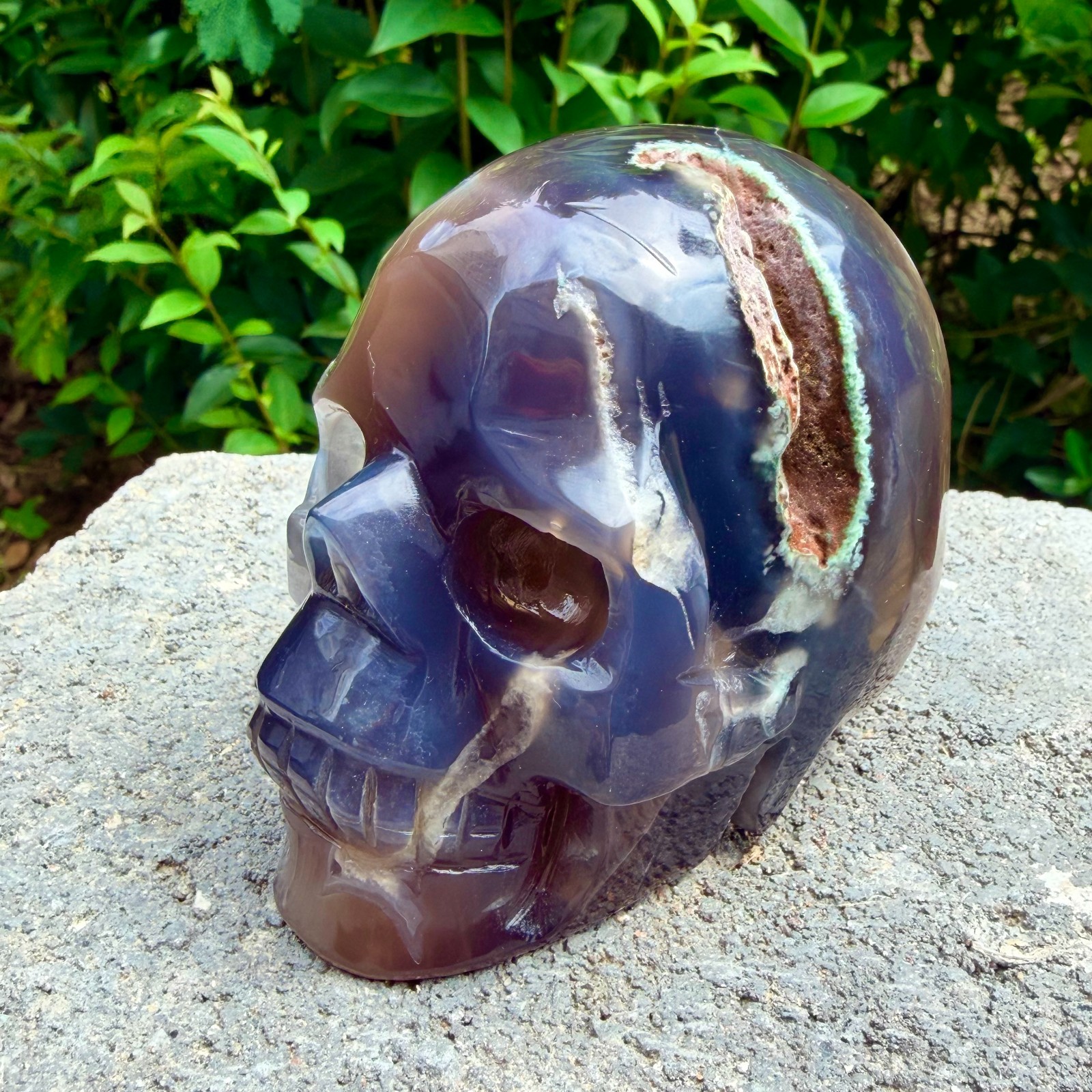1.75lb Amethyst agate crystal cave skull, Rare hand carved skull specimen