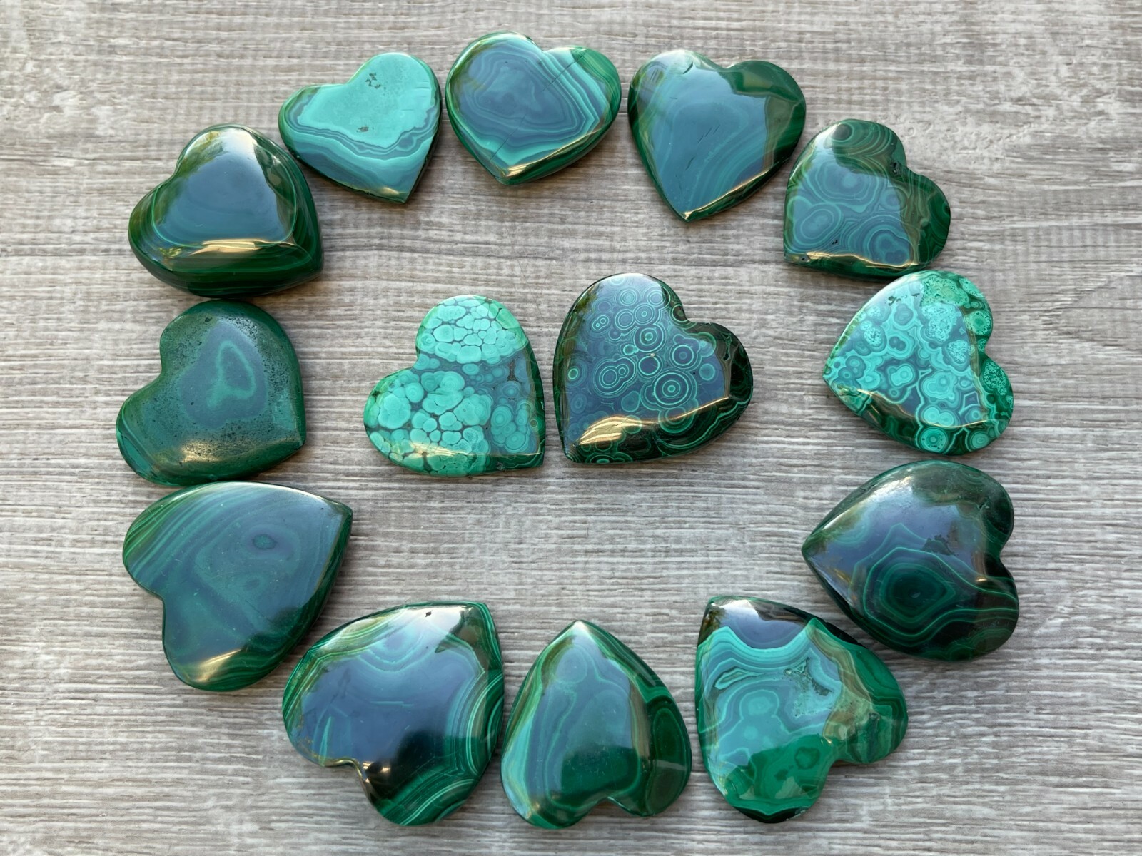Malachite Heart, 1.5″ Polished Malachite Puffy Heart, Palm Stones, Wholesale Lot