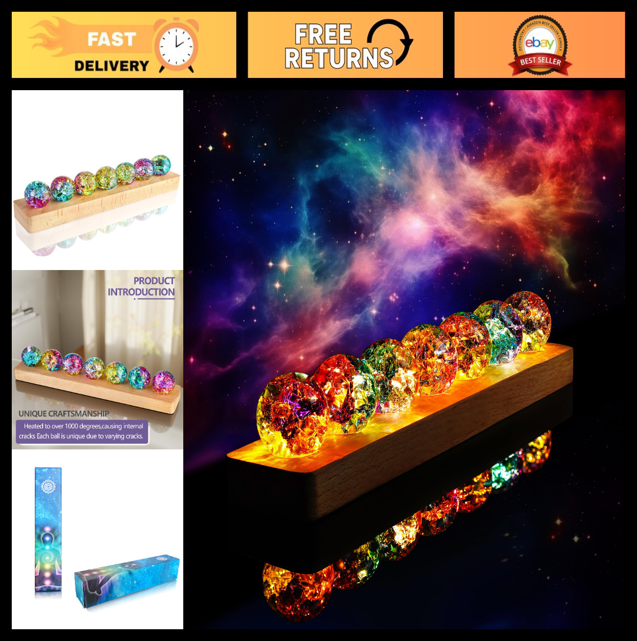7pcs Colorful Healing Crystals Spheres for Meditation & Home Decor with LED Stan