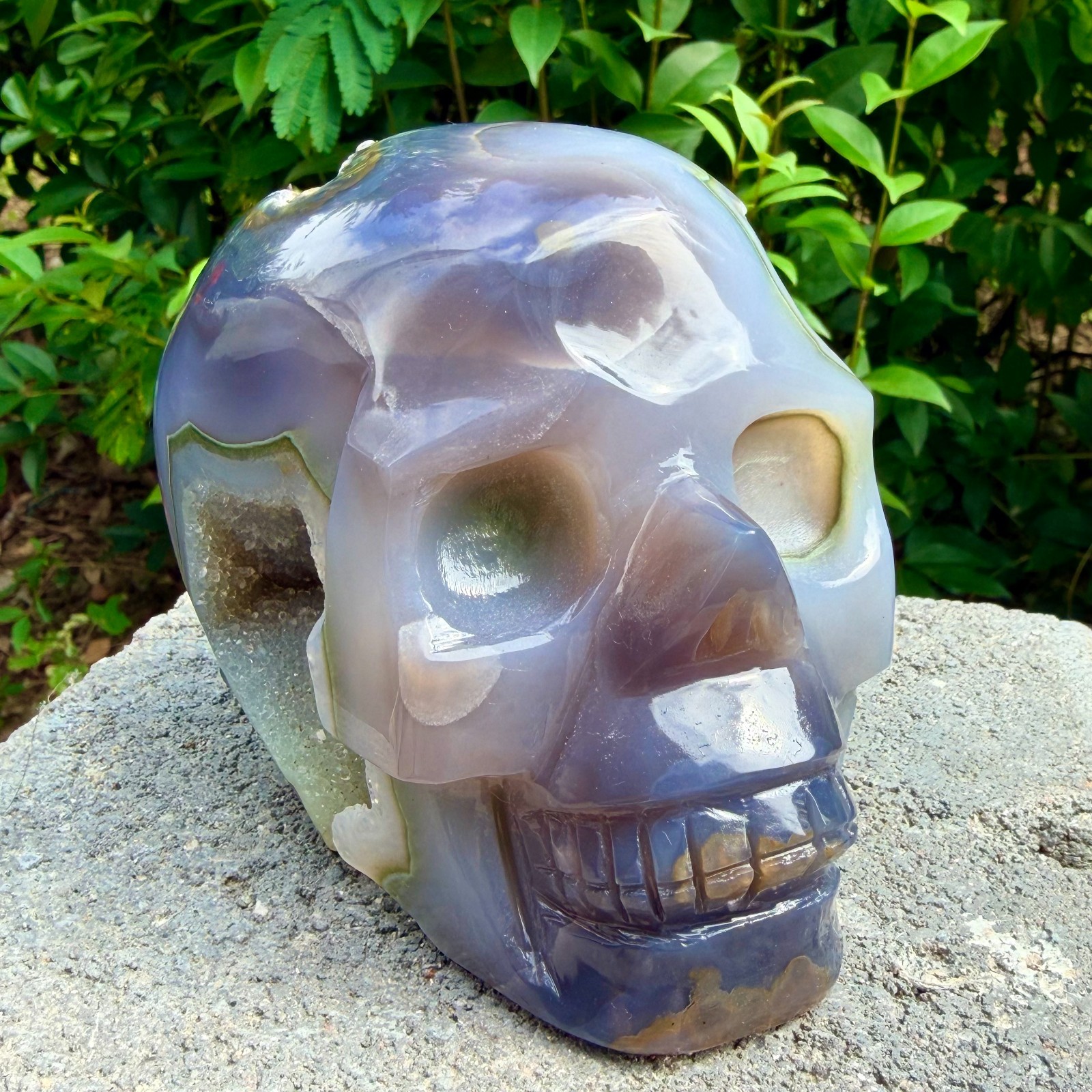 2.87lb Amethyst agate crystal cave skull, Rare hand carved skull specimen