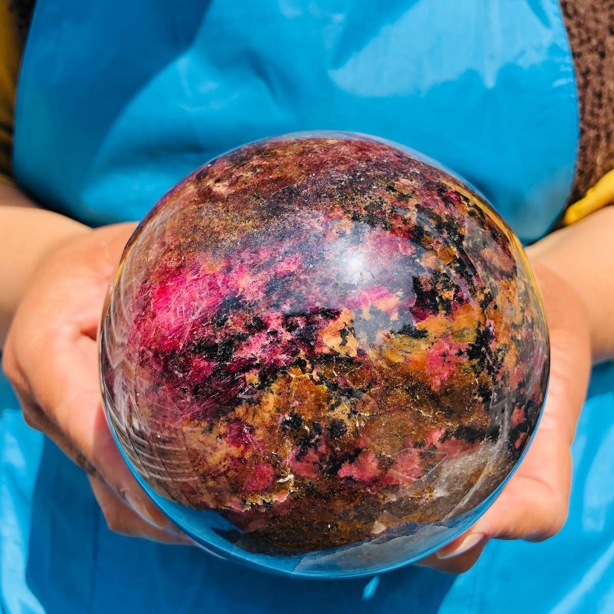 5.03LB Natural Rhodonite Crystal Sphere Pink Black Healing Gem Stone 4793