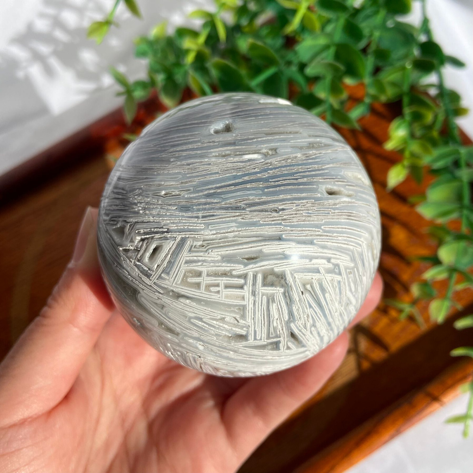 68mm Druzy Mexican Lace Agate Sphere Ball Crystal Energy Stone Modern Boho Decor