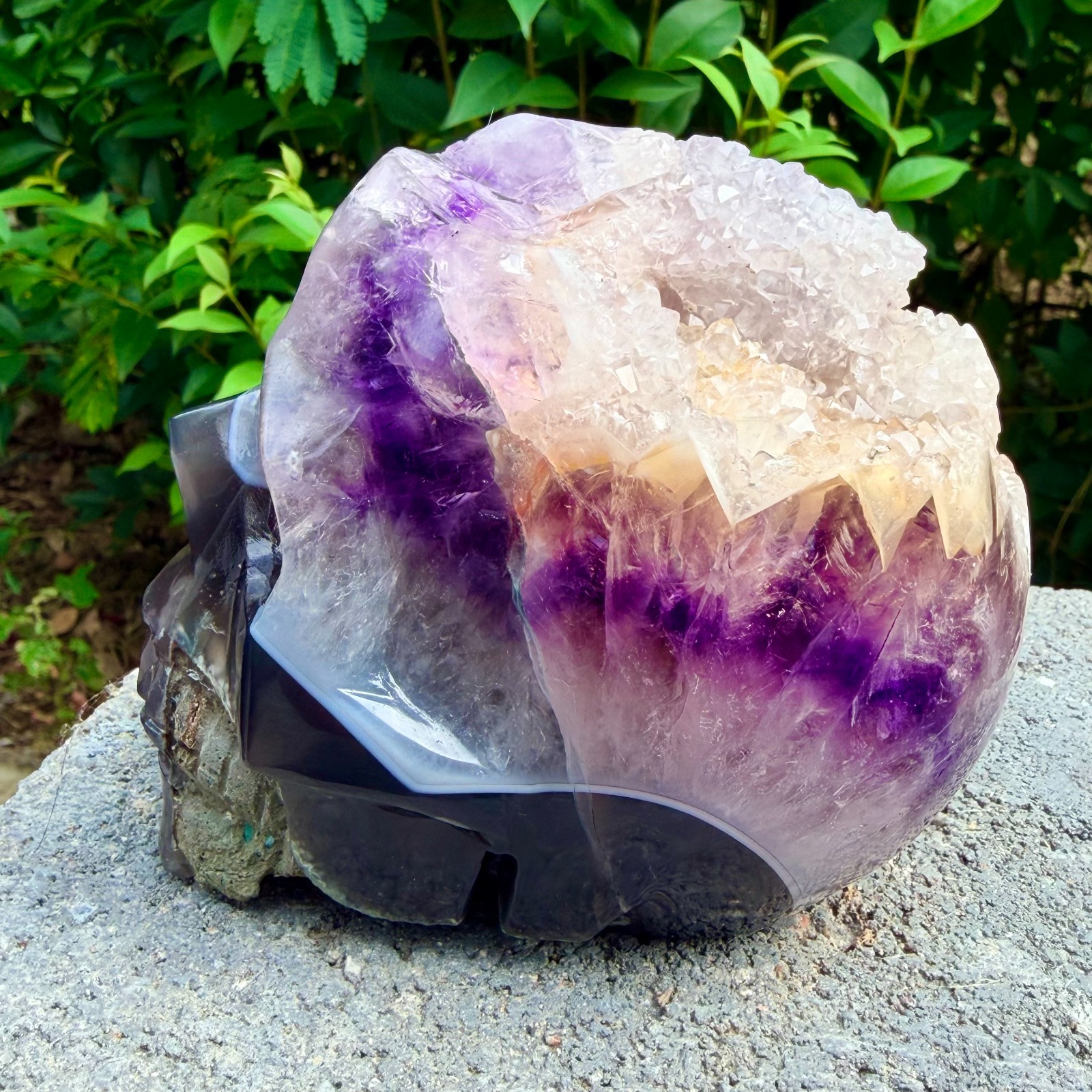 2.6lb Amethyst agate crystal cave skull, Rare hand carved skull specimen