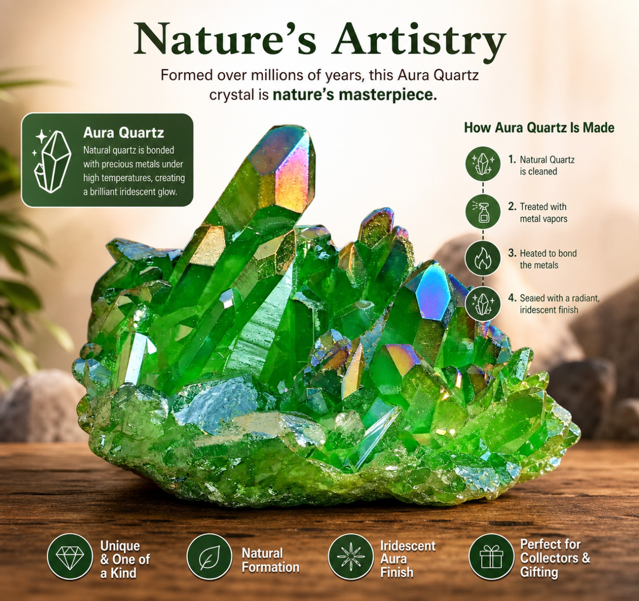 Green Angel Aura Quartz Crystal Cluster 90g+ Titanium Geode Chunk Healing