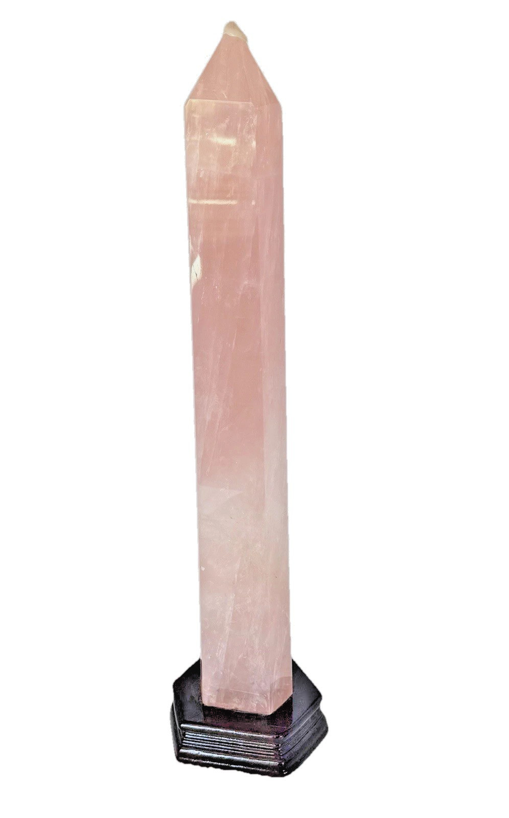 19.5” Rose Quartz 8 Lb. Crystal Tower High Quality Rich Pink Color Wood Stand