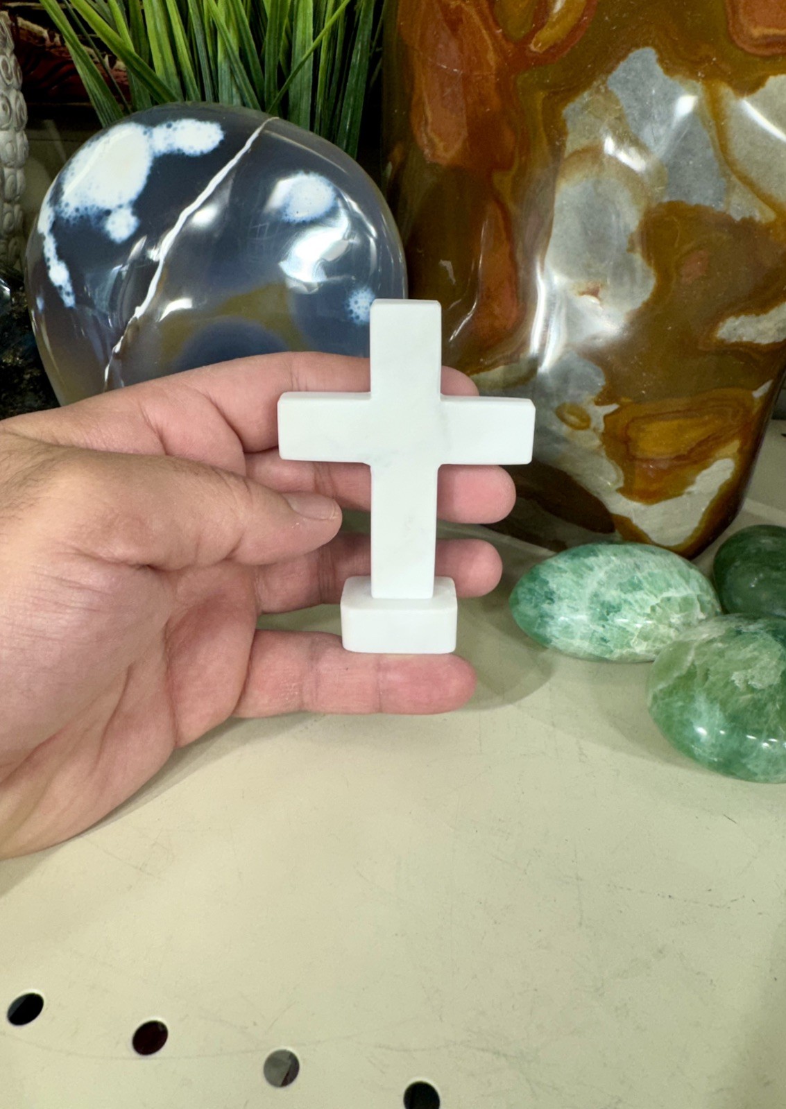 Small Cross Marble White Statue Free Standing 3.5” x 2.5” ZENDA IMPORTS