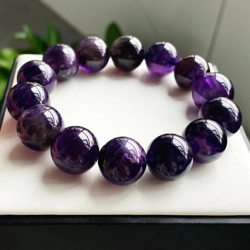 15mm Natural Rare Purple Amethyst Crystal Round Beads Bracelet 2098