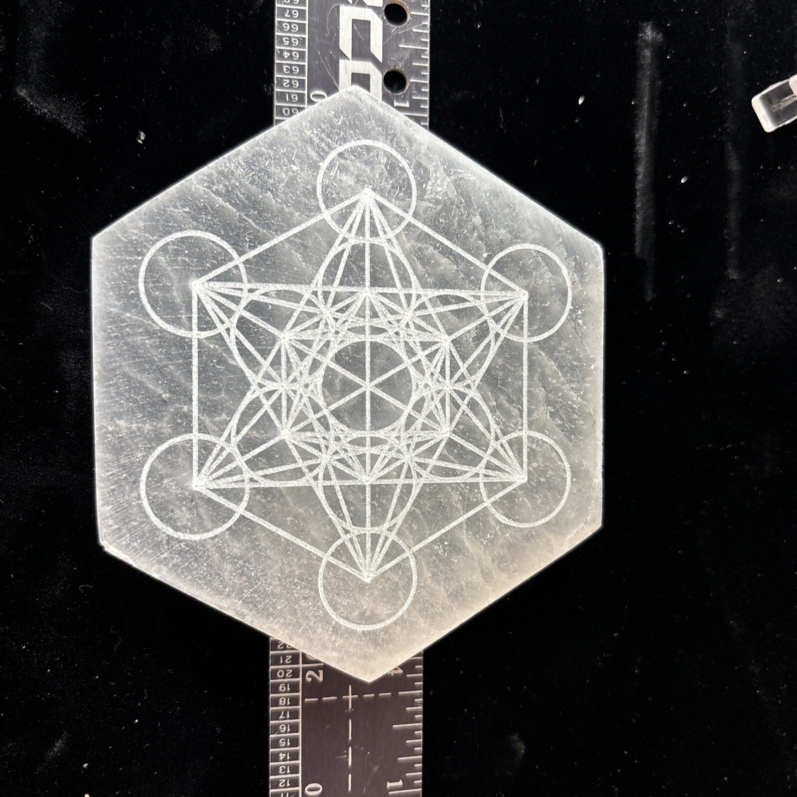 4” Hexagonal Selenite Charging Plate/grid With Metatrons Cube