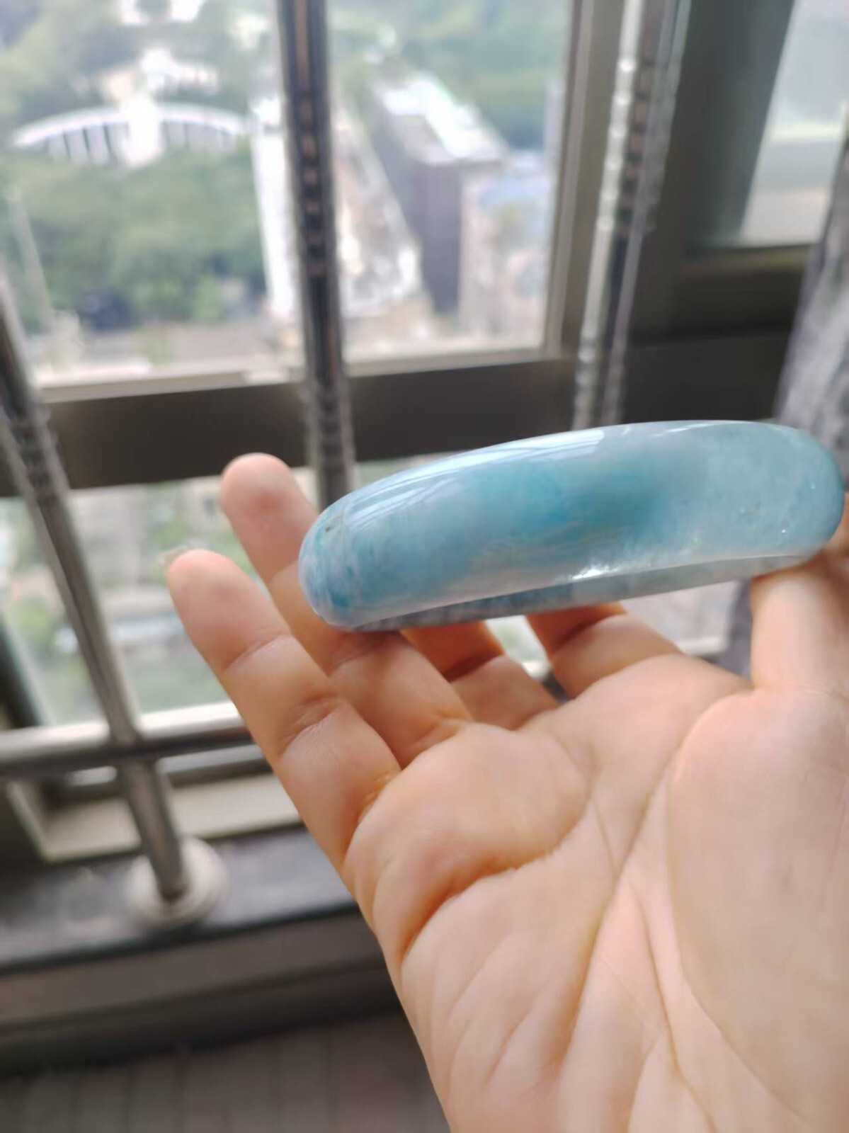 100% Natural Blue Aquamarine Gemstone Bangle AAAAA Inner Diameter 59mm