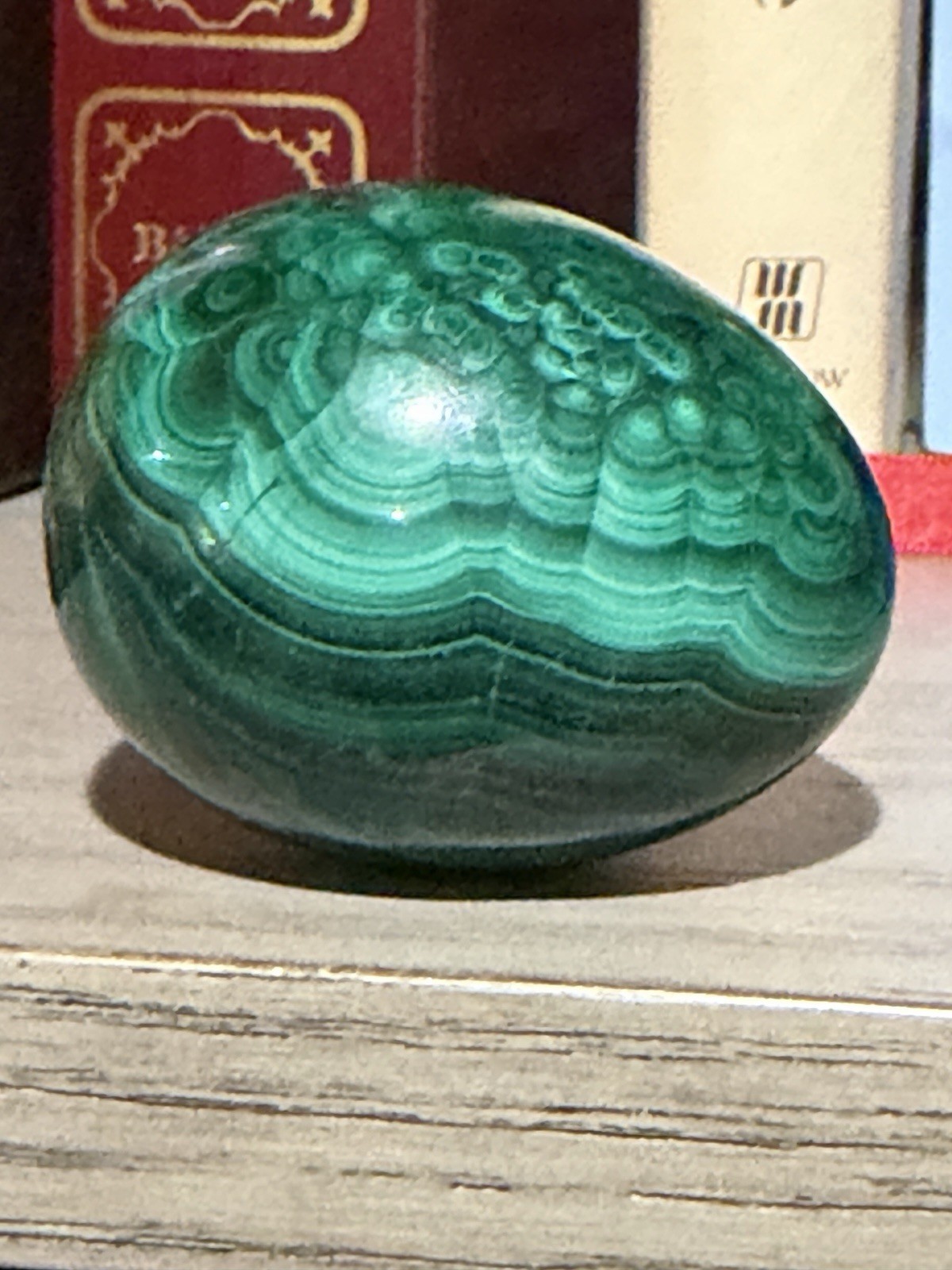 Malachite Egg 2” L x 1-5/8” and 172 Gr Paperweight