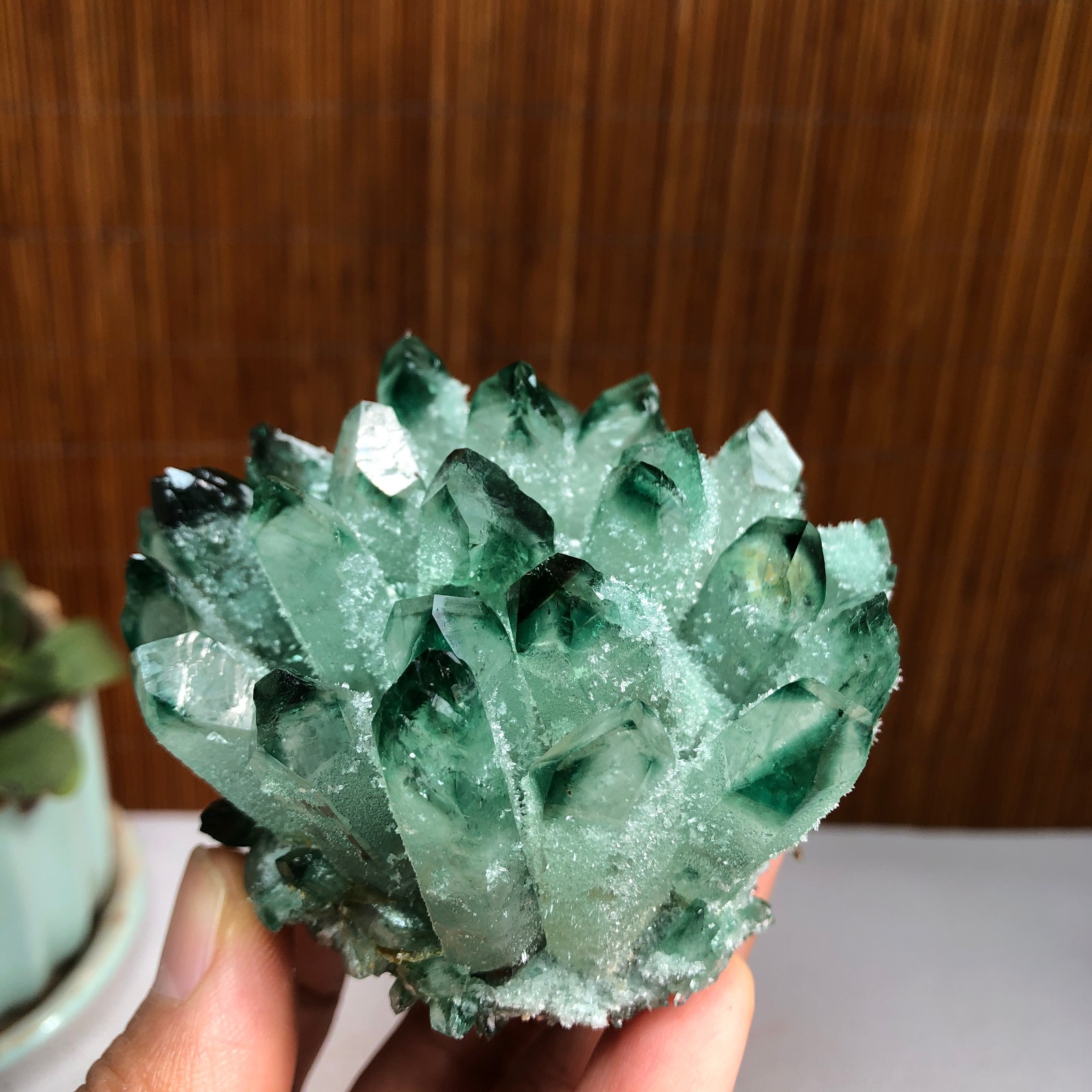 New Find Green Phantom Quartz Crystal Cluster Mineral Specimen 224g A1491