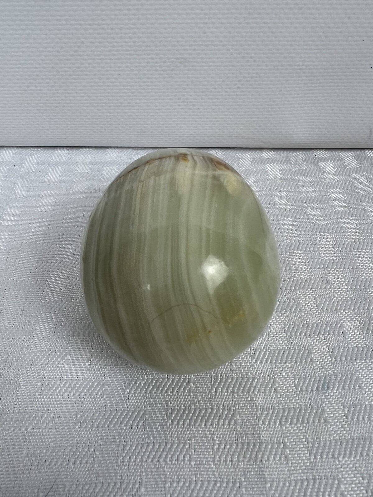 Green Natural Stone Polished Easter Egg 3″ Long White Brown Easter Home Decor