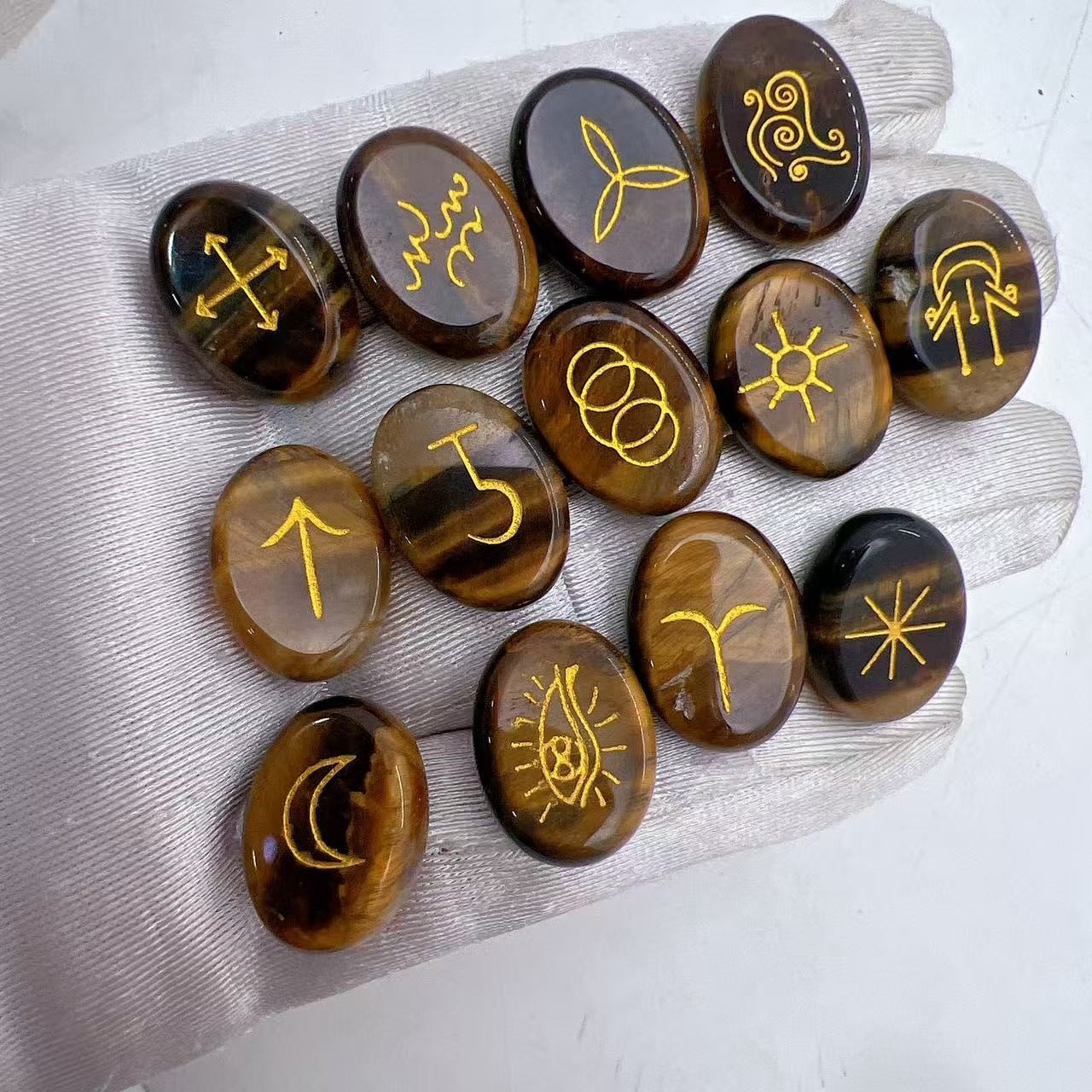 13 pieces per package of natural crystal semi precious stones, witch rune carvi