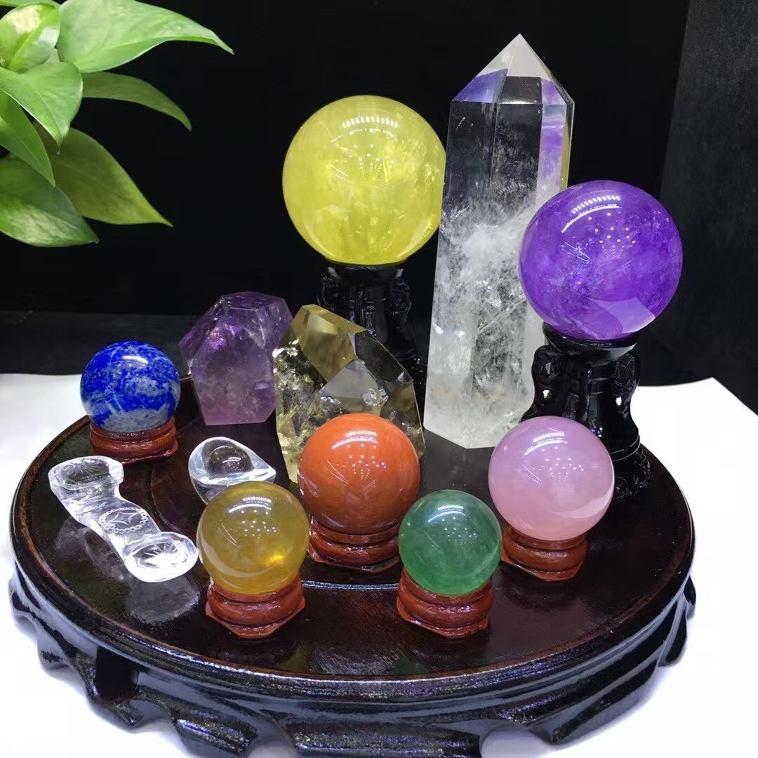 TOP Natural mixed quartz Picture display carved crystal Energy station+stand