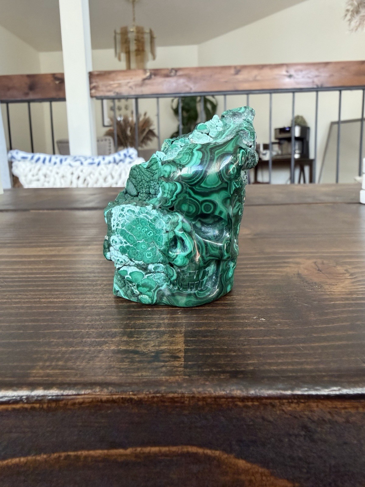 2.6” Carved MALACHITE skull, Rough and Polished