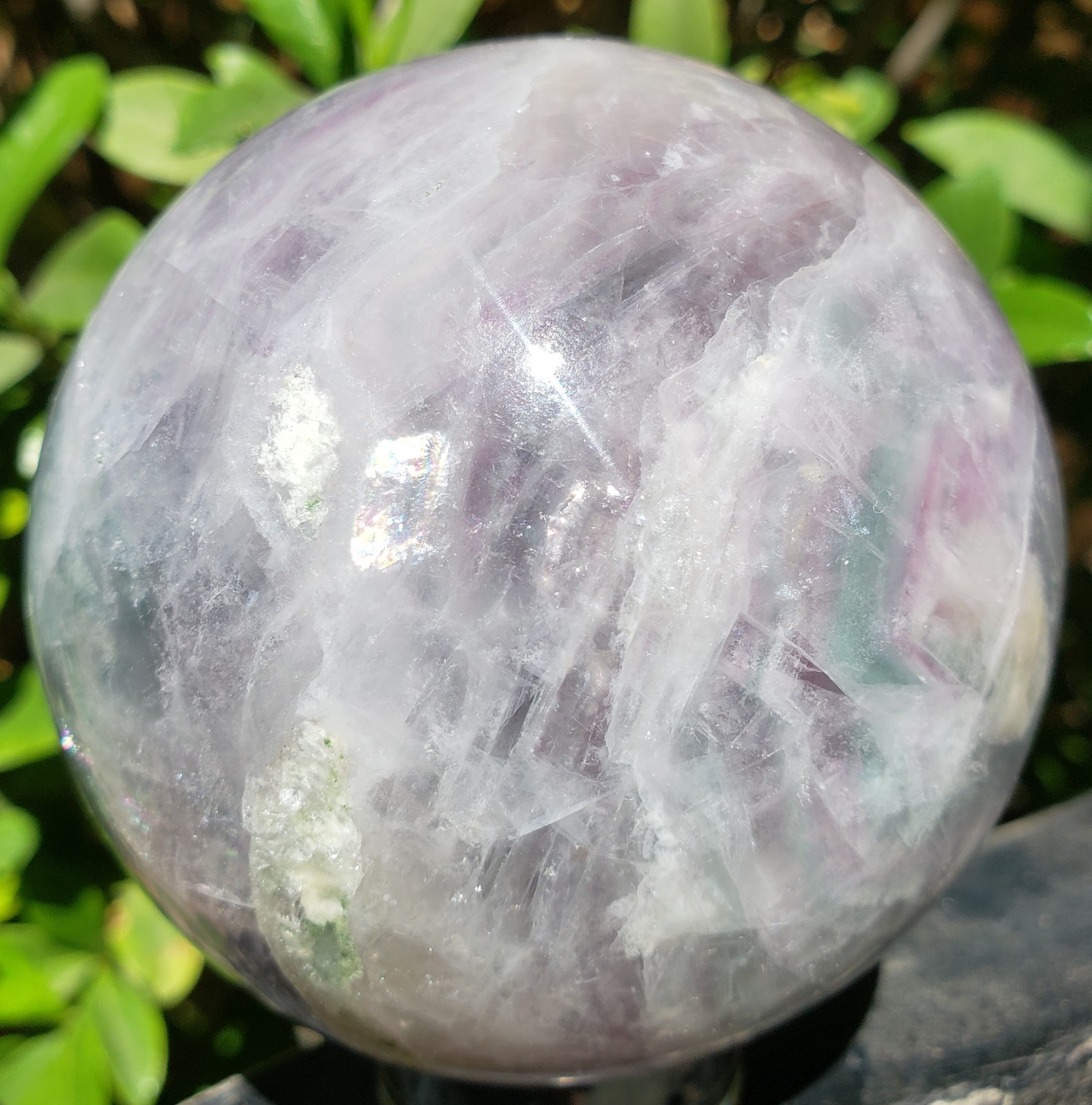3″ Green Purple Fluorite Quartz Crystal Sphere Ball Orb Rainbow UV, 746g
