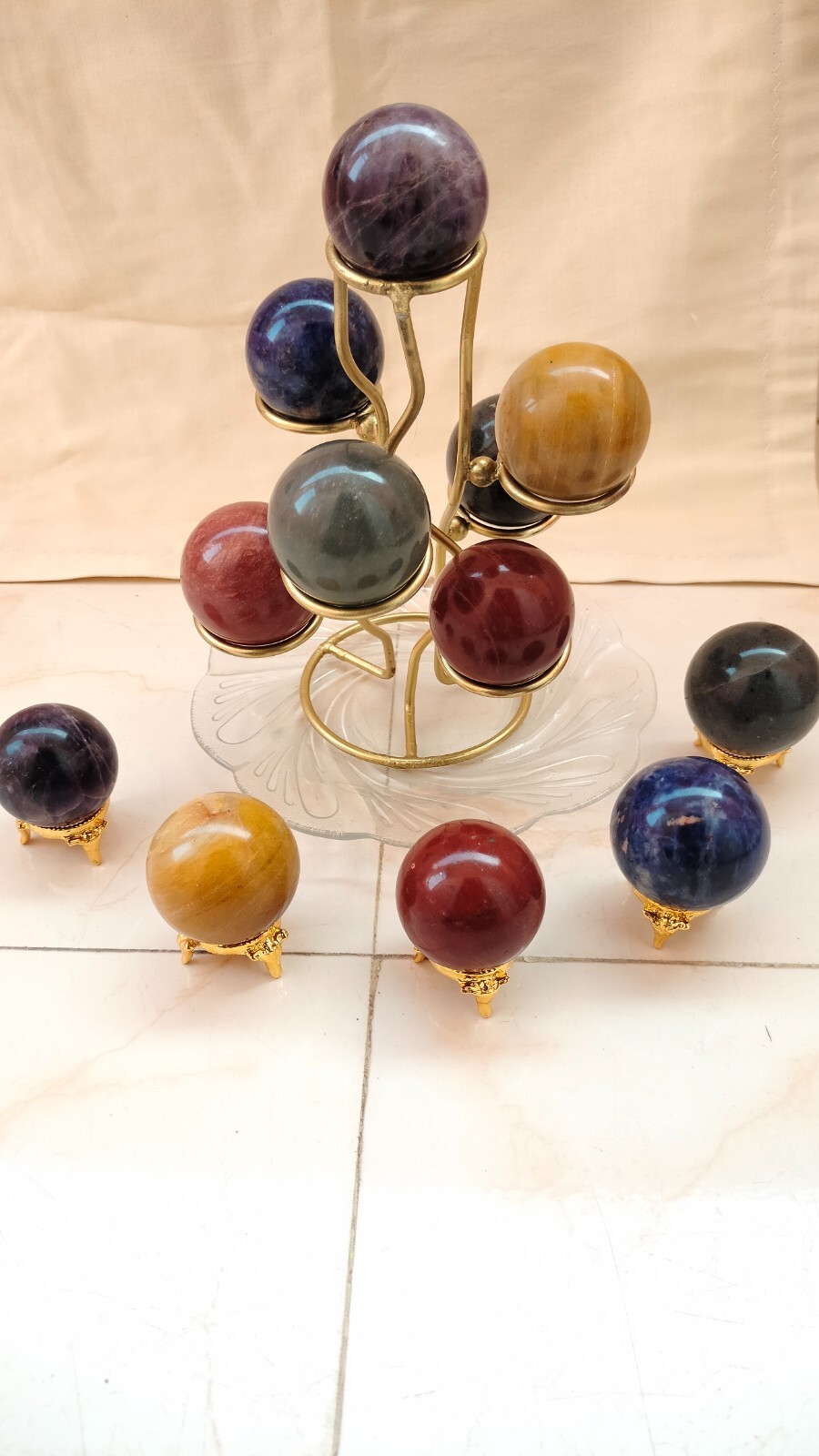 Seven chakra Spheres with stand | 2 set | Hand made|50mm approx