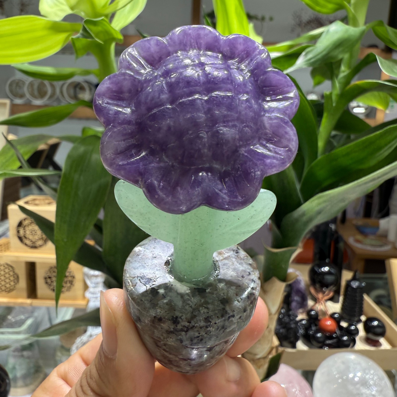 3.3″ natural Amethyst Sunflower quartz Crystal Healing Energy Decor