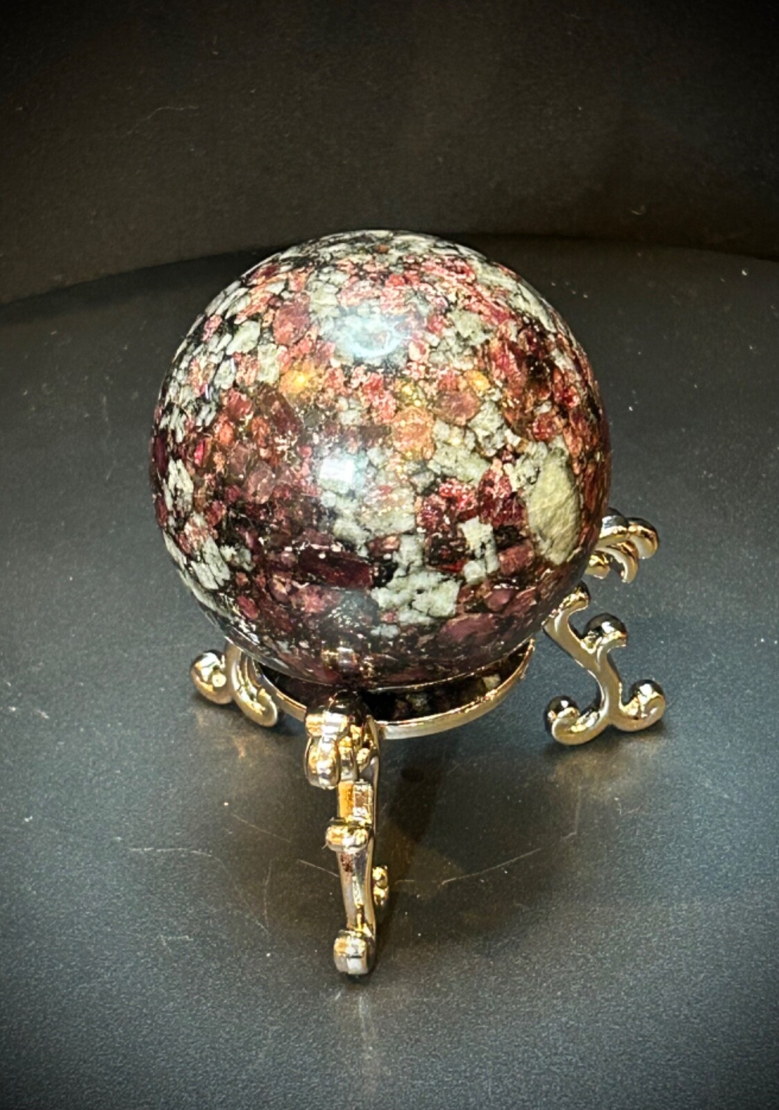 2.4″ Awesome UV Reactive Eudialite Sphere With Metal Stand 12oz