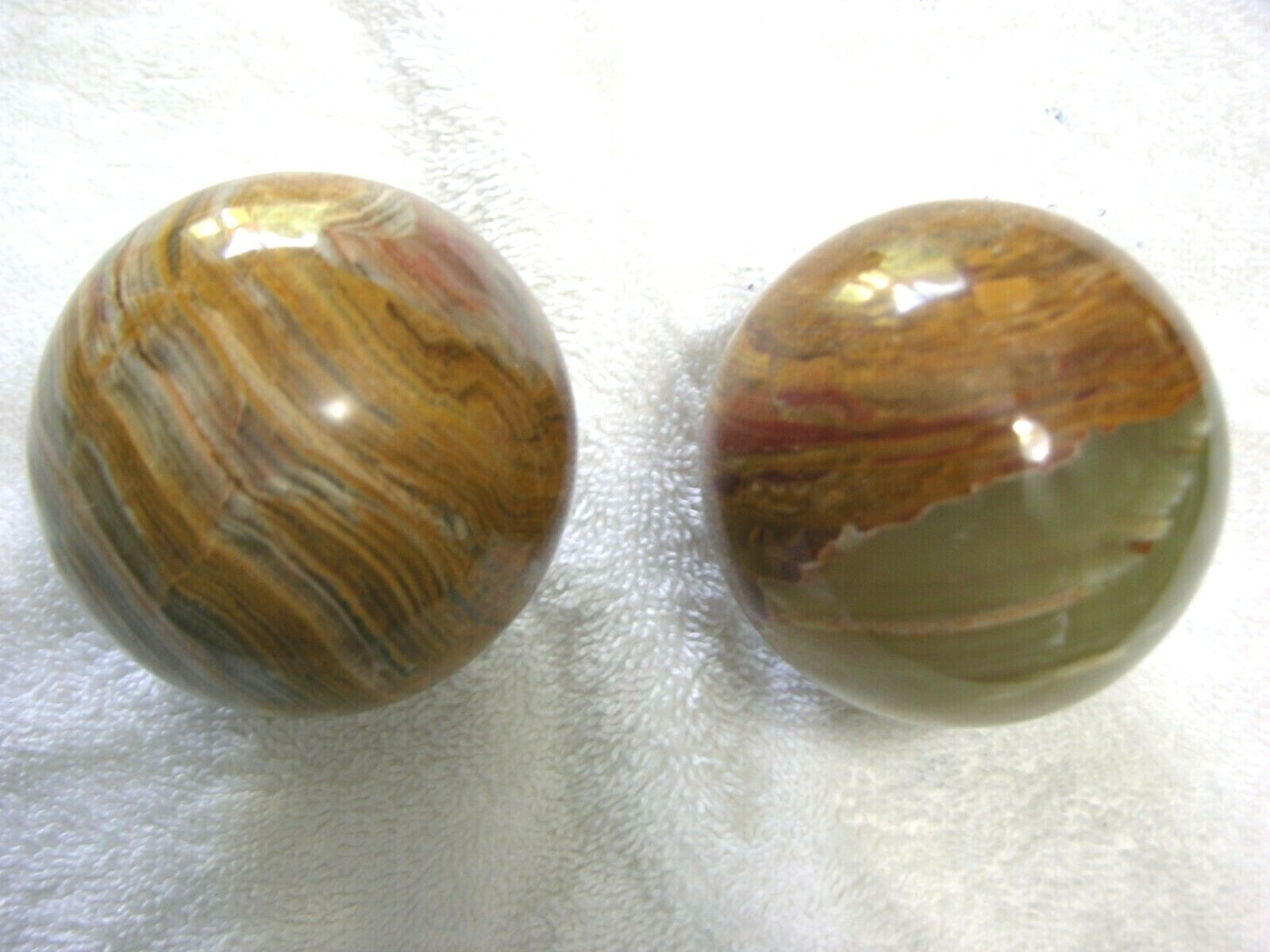 Banded onyx spheres 3 inch diameter with stands 2 sphere lot bx6