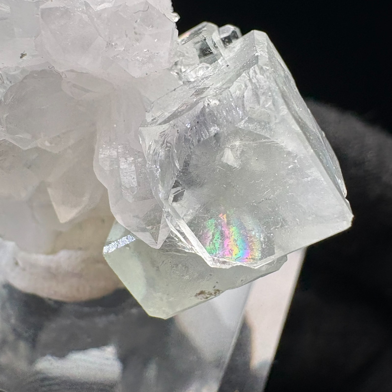 Natural Water-Clear Fluorite w/ Quartz Rare Specimen Raw Mineral w/ Acrylic Base