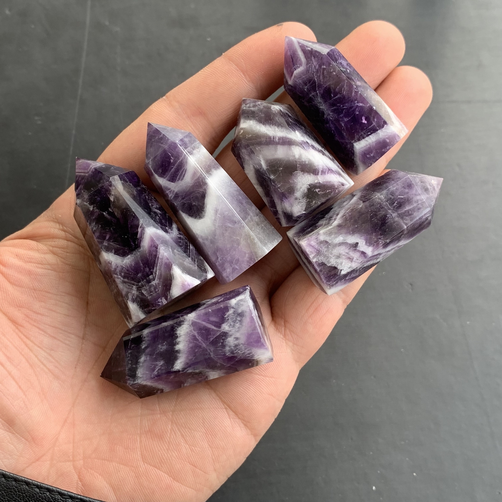 4pcs natural dreamy amethyst quartz obelisk crystal wand point healing 40-55mm