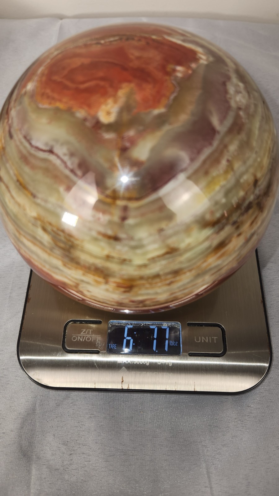 Natural Banded Onyx Stone Sphere Ball w/ Wooden Stand Decorative Mineral，6.7lb