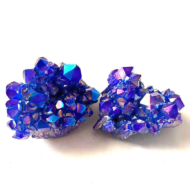 100g Natural Aura Blue Titanium Quartz Crystal Cluster Geode Ore Specimens Reiki