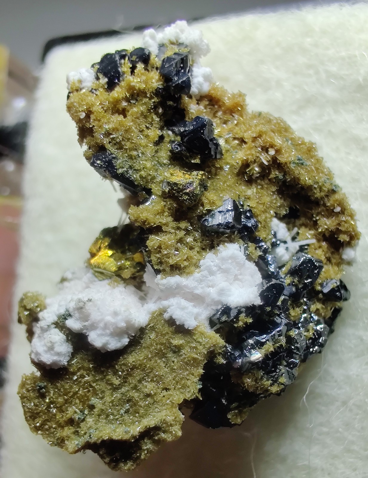 Epidote, Sphalerite, Chalcopyrite crystals etc. Silverton, Colorado. 2.2 cm.