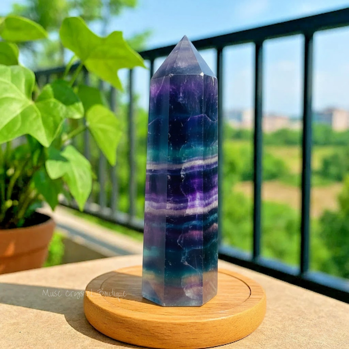 Natural Rainbow Fluorite Crystal Wand Obelisk Reiki Tower Point Home Decor Gift