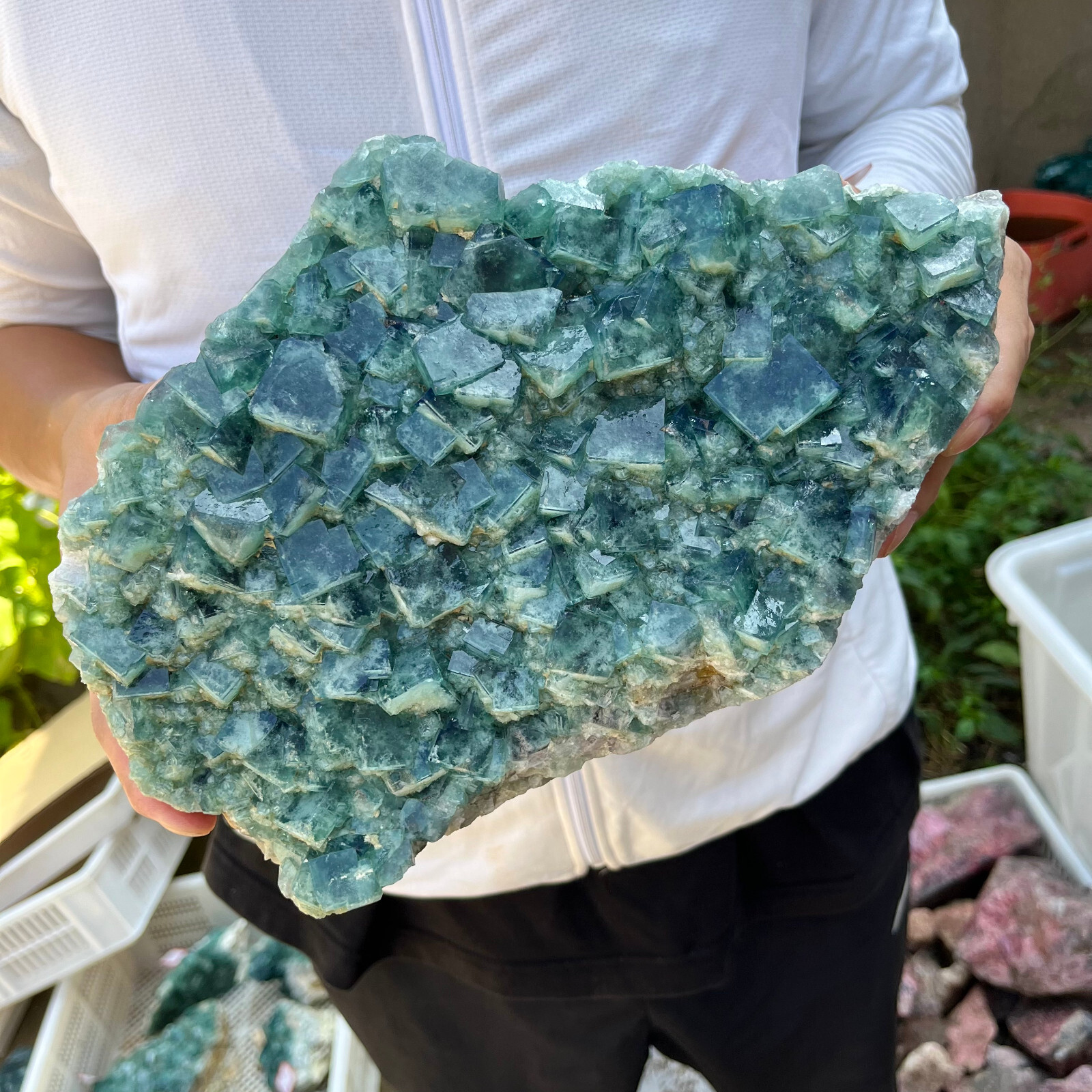 9.7lb Large Natural green cubic fluorite quartz crystal cluster mineral specimen