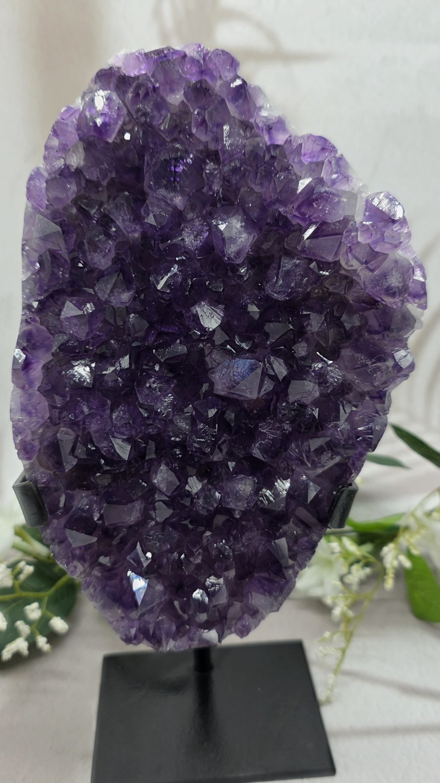 Large Uruguay Amethyst on Black Metal Stand Natural Purple Crystal Display