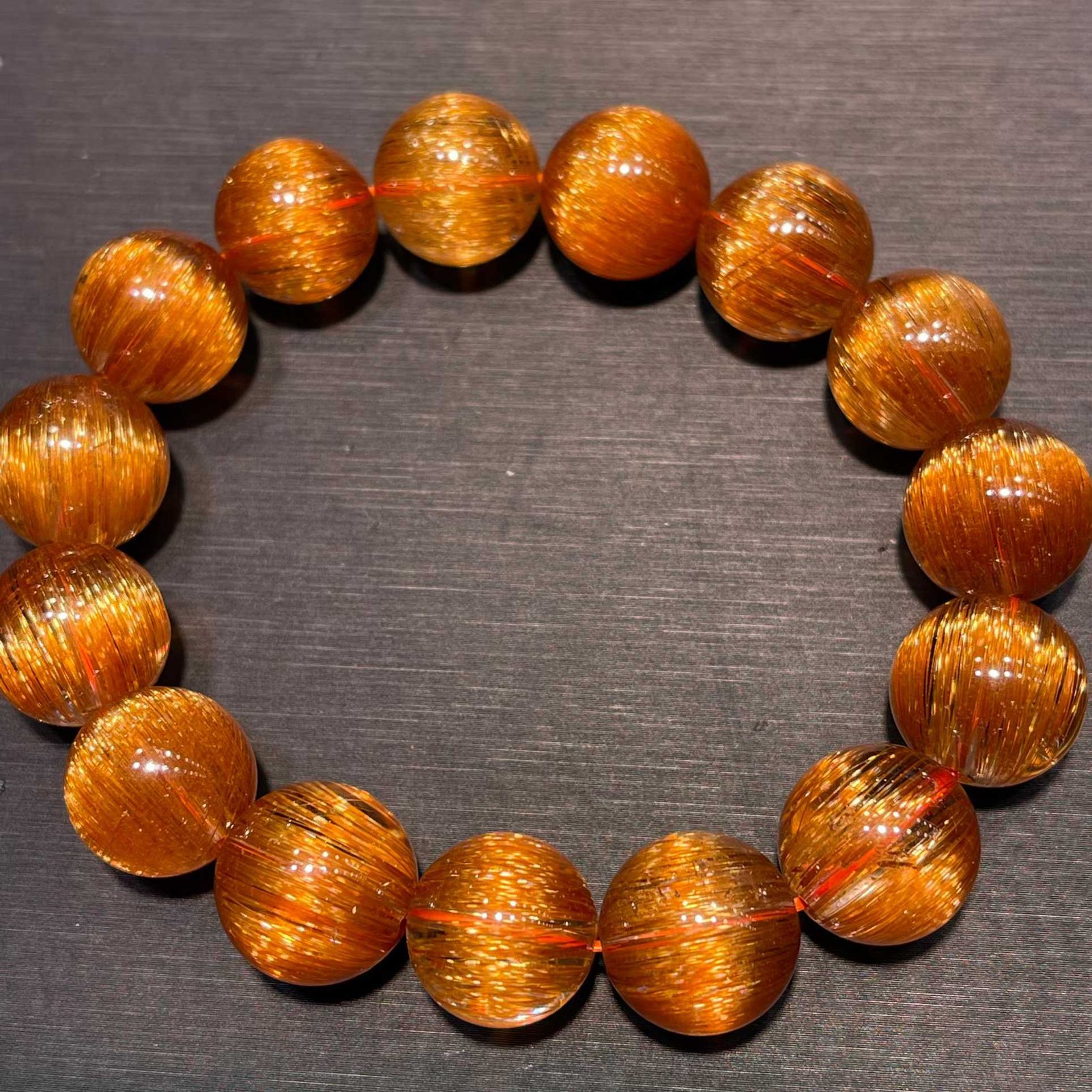 15MM TOP Natural Copper Rutilated Quartz Crystal Bracelet Luck Healing Jewelry