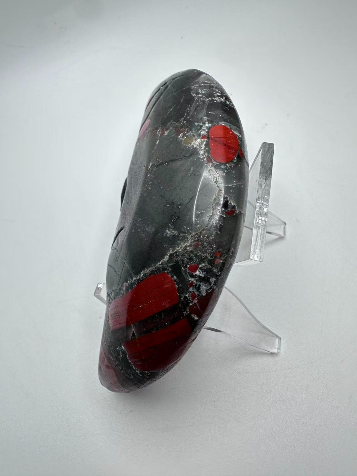 Large Natural Bloodstone Heliotrope Crystal Moon Face Carving 5″x2.75″ polished