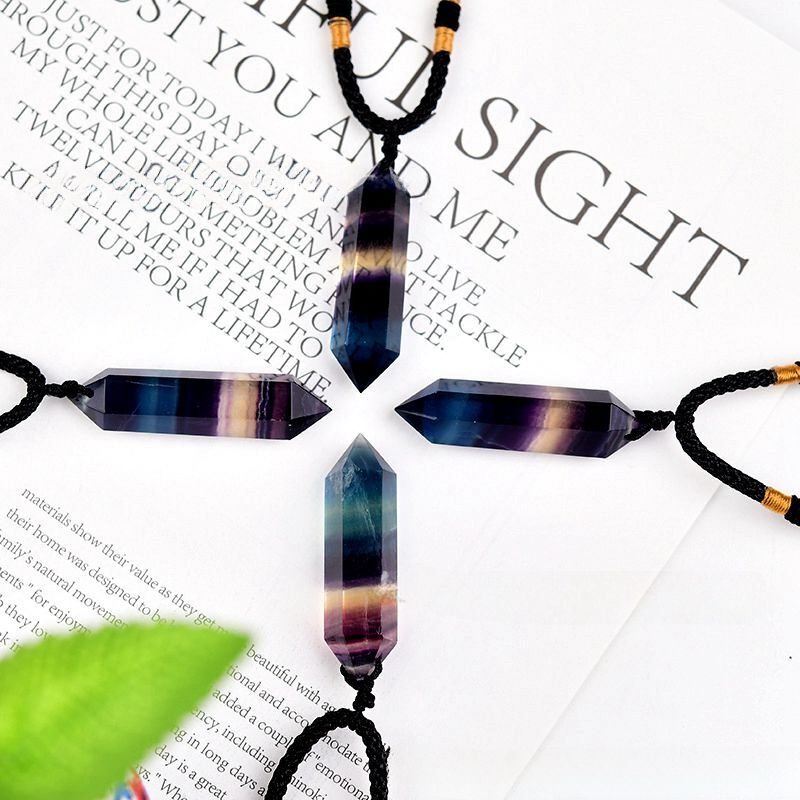 Natural Rainbow Fluorite Quartz Crystal Gemstone Pendant Healing Necklace Amulet