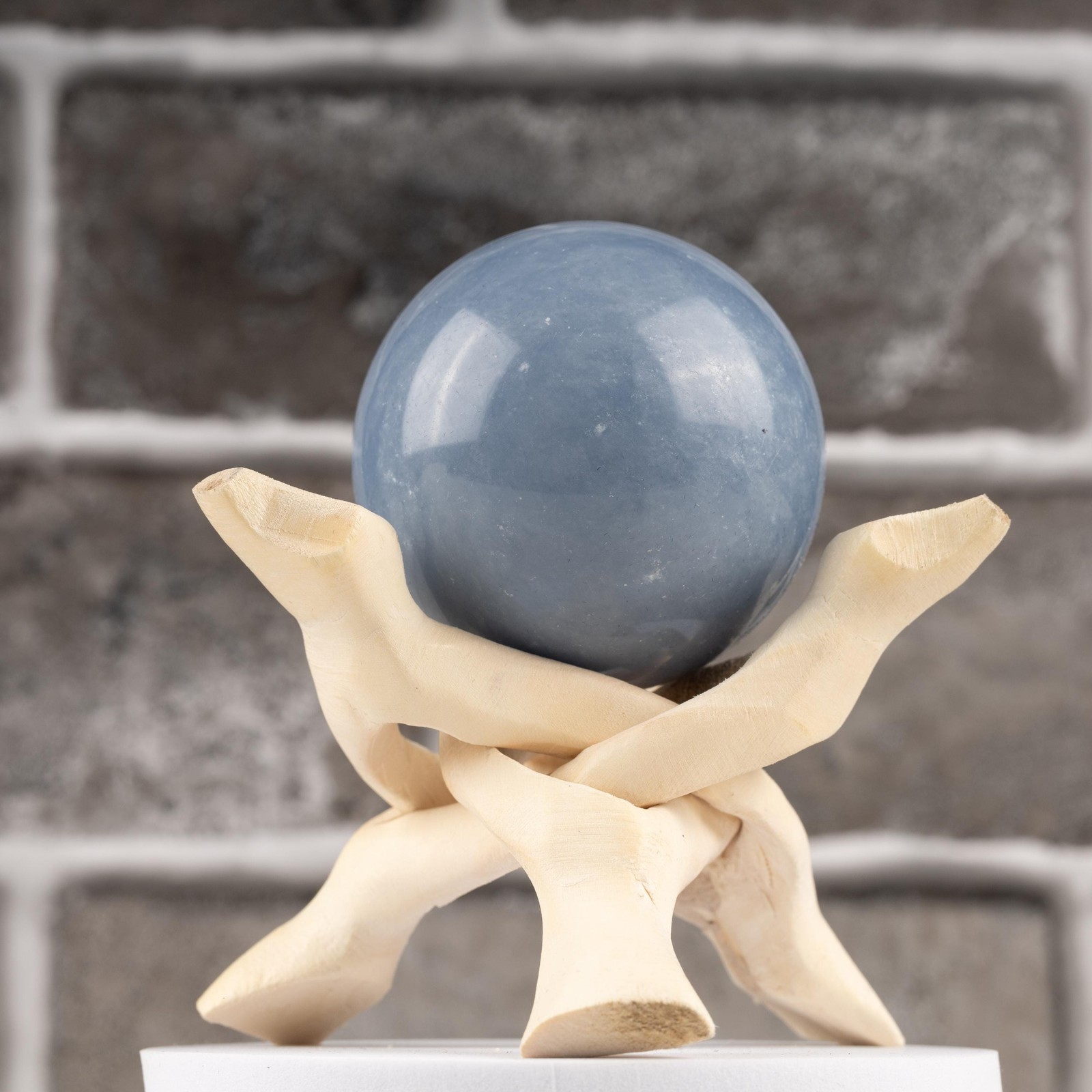 Angelite Sphere Stand Natural Polished Crystal Ball Decorative Stone Gift Decor