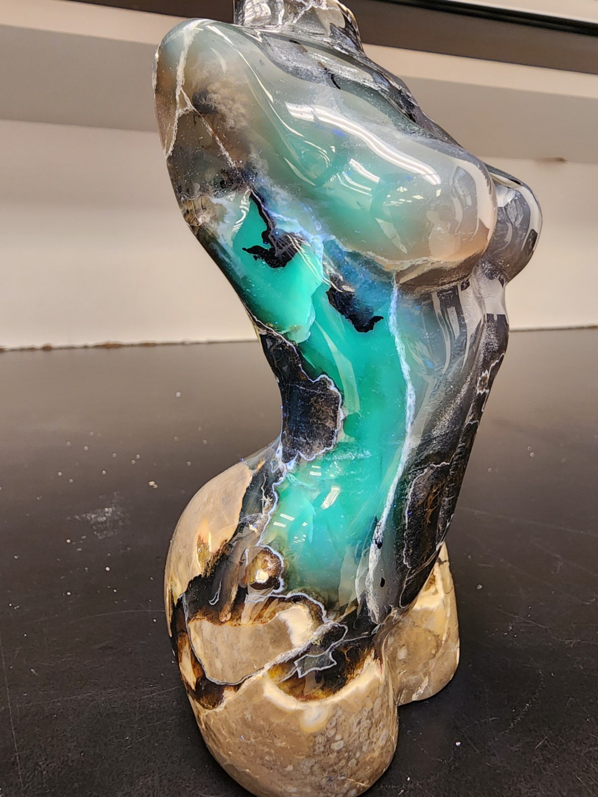 Large 614g Volcano Agate Female Torso UV Reactive Crystal Sculpture Hand Carved