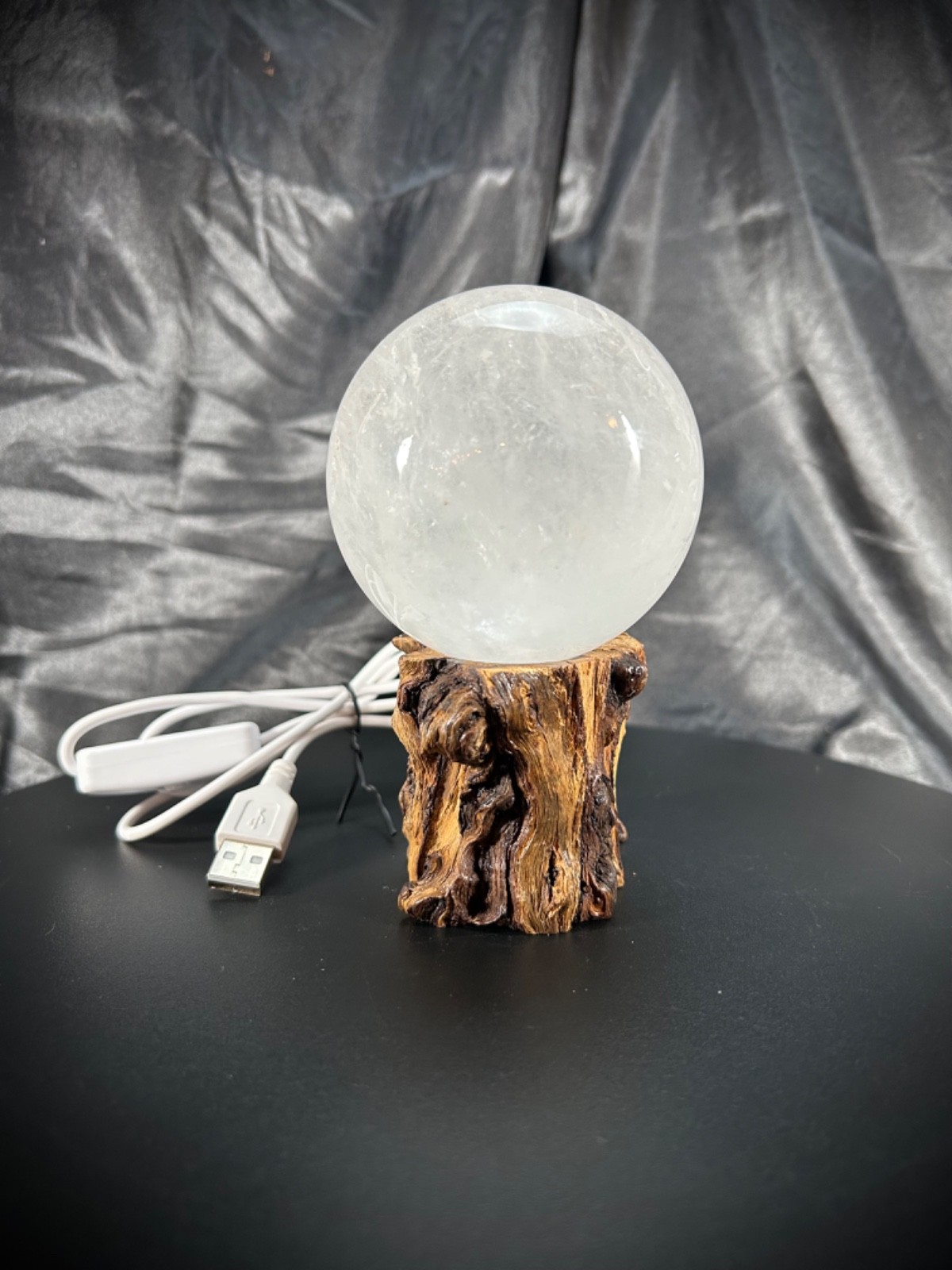 3.1″ Clear Quartz Sphere With Both Lighted Wood And Clear Acrylic Stands 1lb 8oz