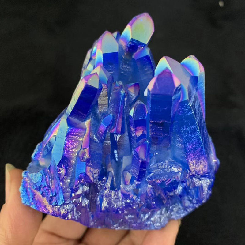 100g Natural Aura Blue Titanium Quartz Crystal Cluster Geode Ore Specimens Reiki