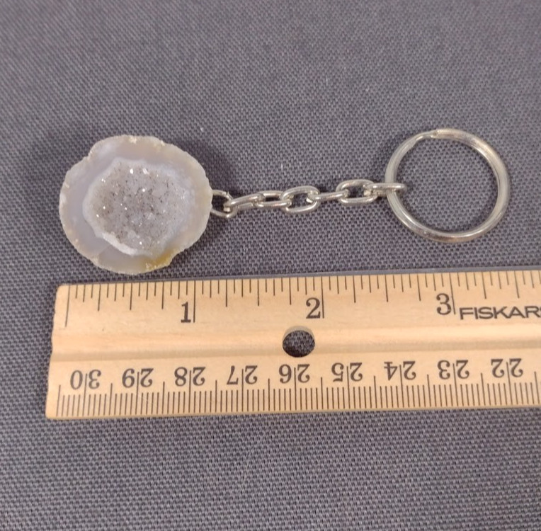 Quartz Crystal Geode Key Ring / Keychain 3.75″ ~ Natural Agate, Brazilian Stone