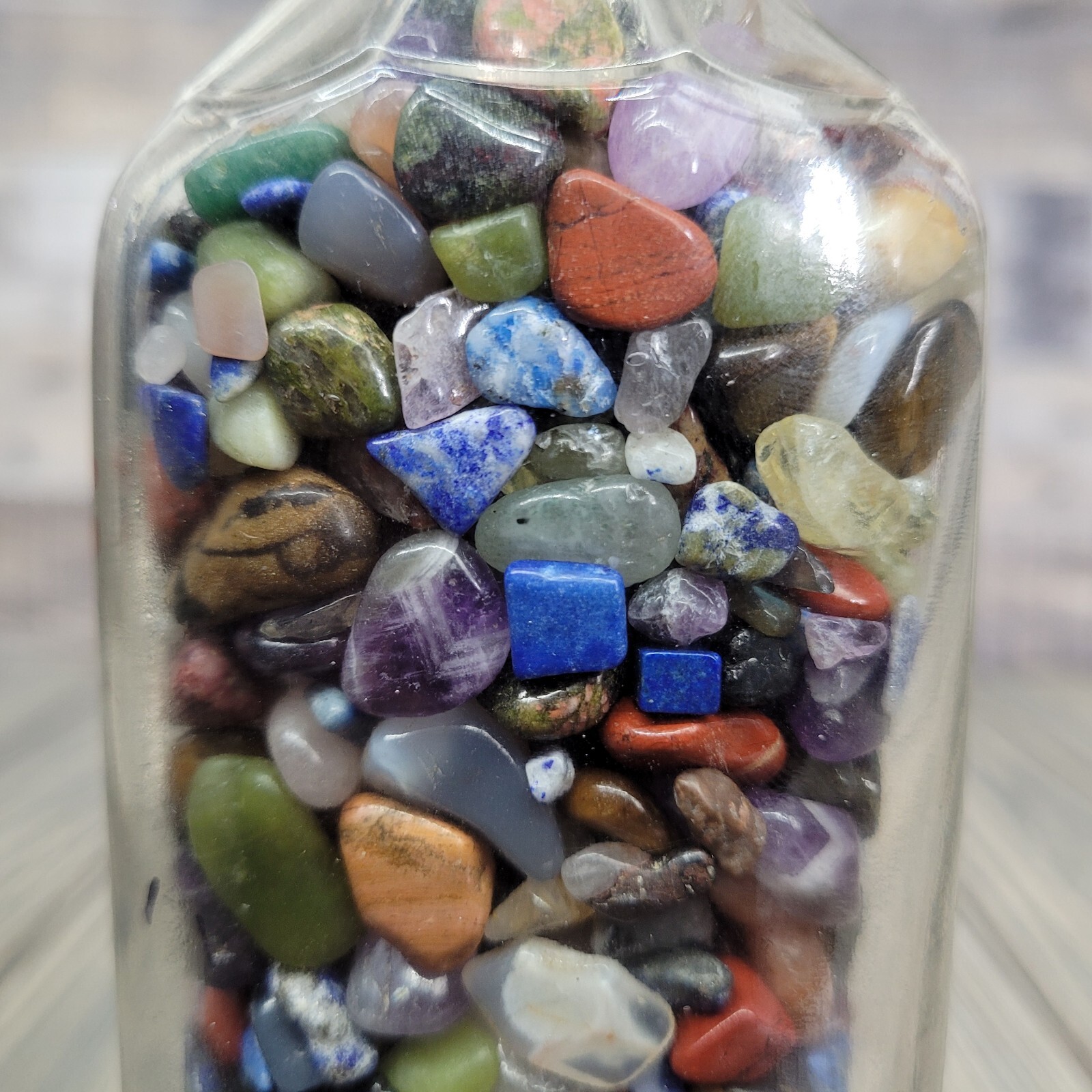 12oz Mixed Crystals in Vintage Apothecary Glass Medicine Bottle Jar Rock Tumbles