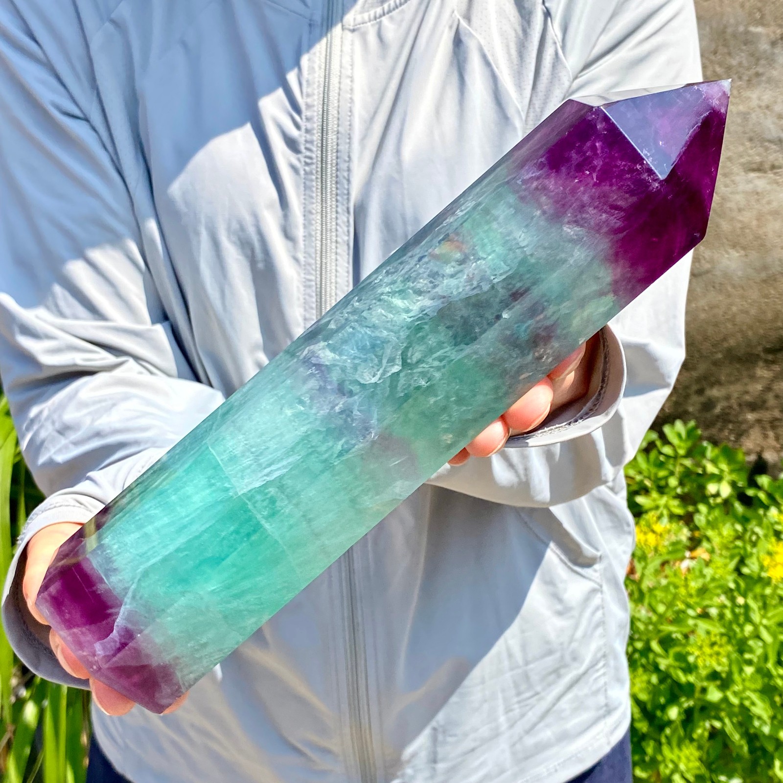 3.28LB Natural Fluorite Crystal Column Magic Wand Obelisk Point Earth Healing