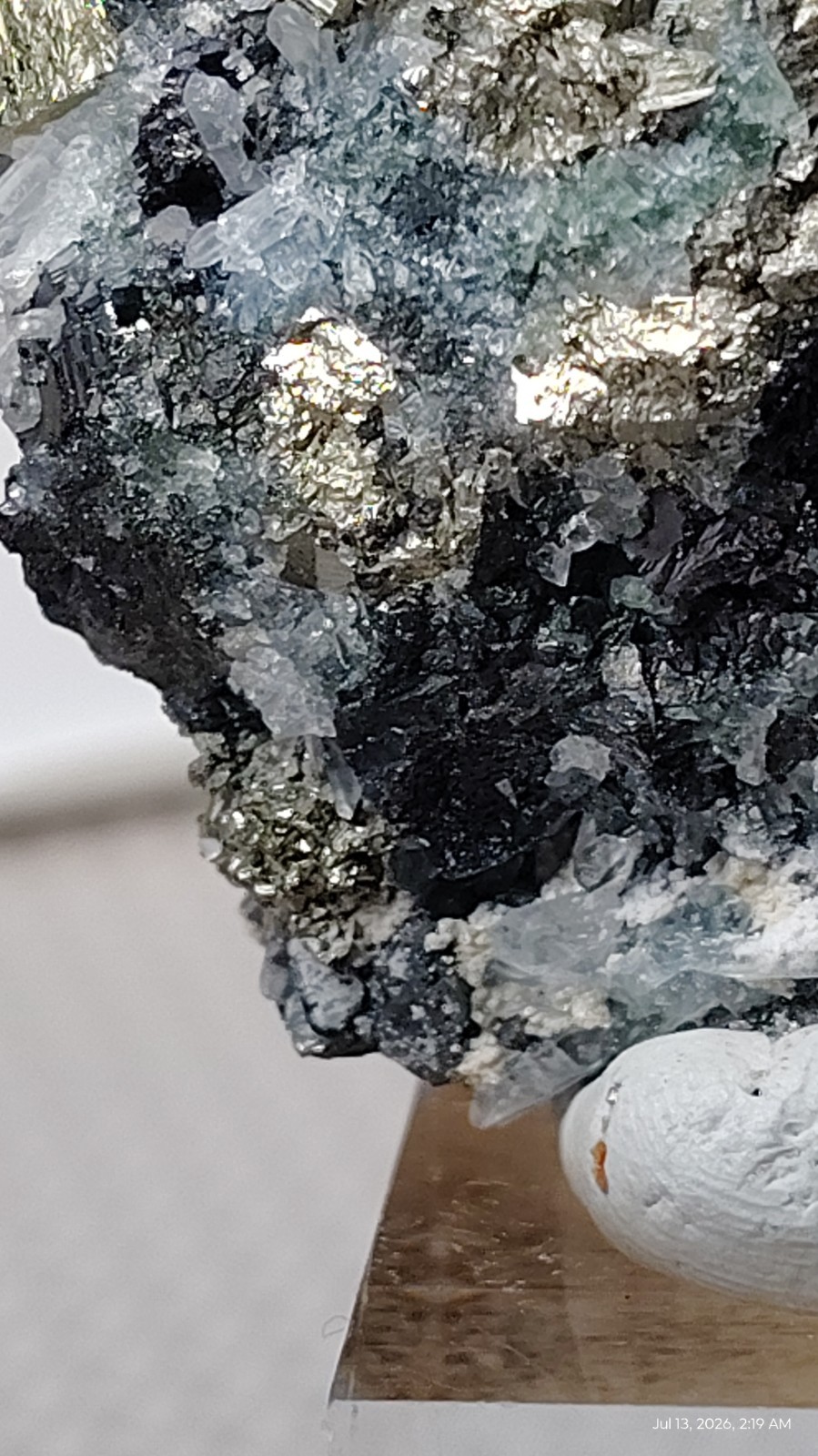 Bulgarian Pyrite with Geometric Galena & Clear Quartz Points | 5cm Miniature