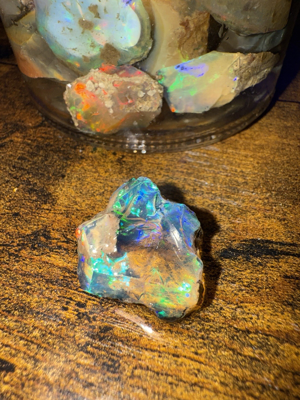 Specimen Rough Opal Stones in Jar – Ethiopian Rough, Multiple Mixed-Color Pieces