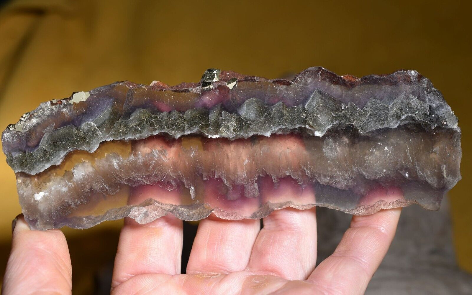 Fluorite With Pyrite & Barite Inclusions Polished Slab From Inner Mongolia China