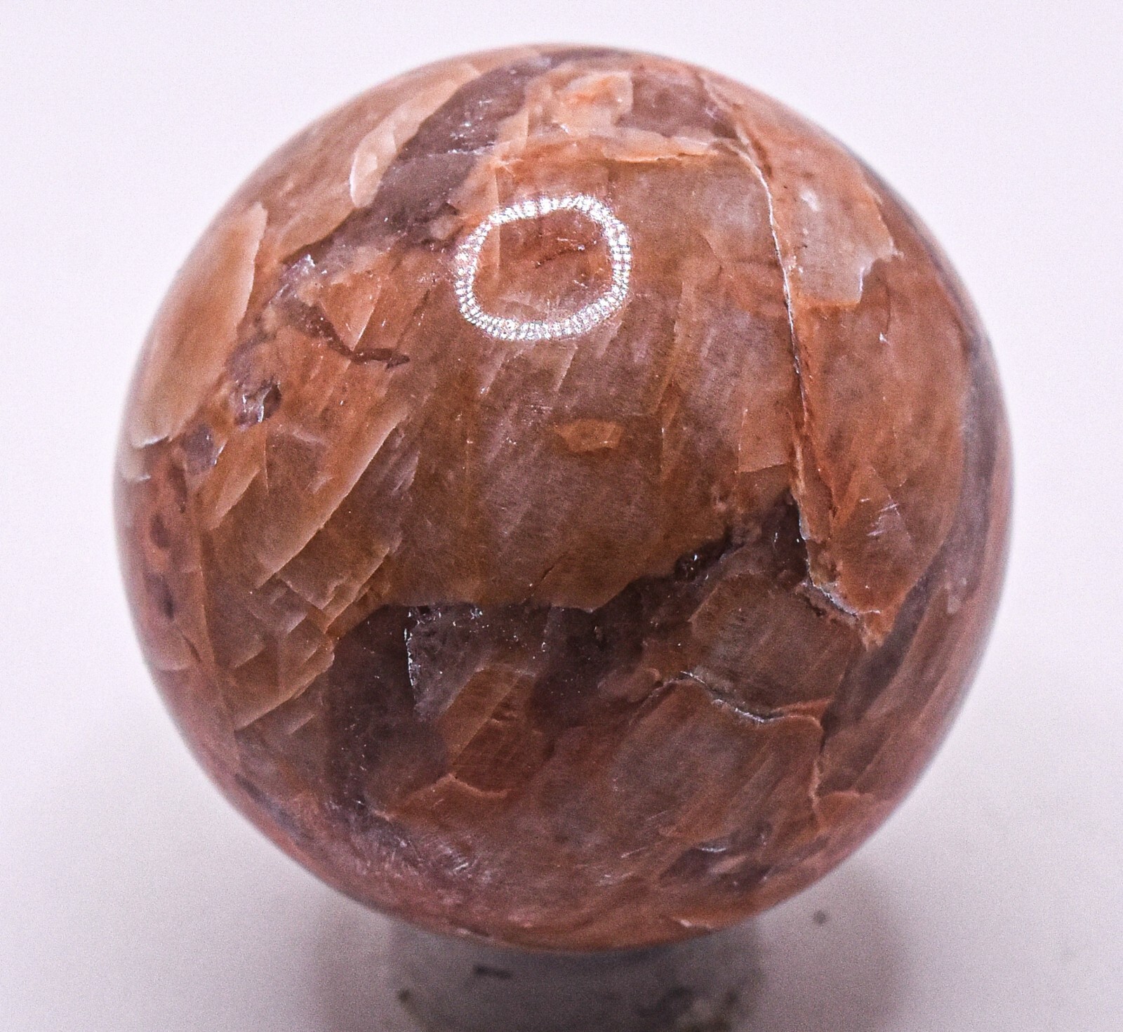 36mm Orange Peach Moonstone w/ Smoky Quartz Crystal Mineral Sphere Ball – India